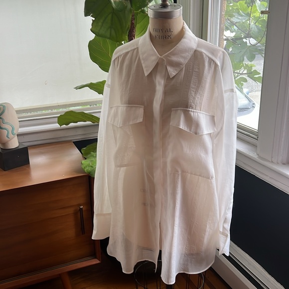 NWOT Anthropologie Grey Lab Sheer Tie-Waist Blouse - Picture 9 of 12